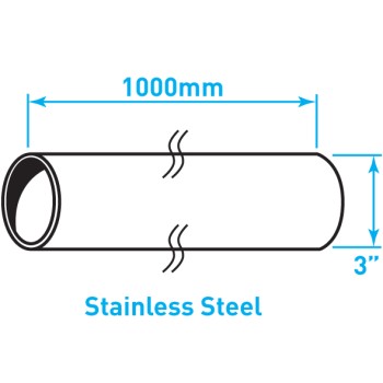 Exhaust Steel Tube Straight , Stainless Steel - 3" x 1m